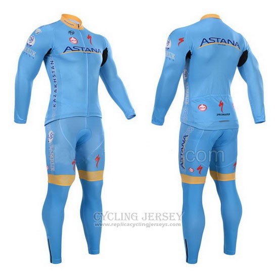 2015 Cycling Jersey Astana Light Blue Long Sleeve and Bib Tight